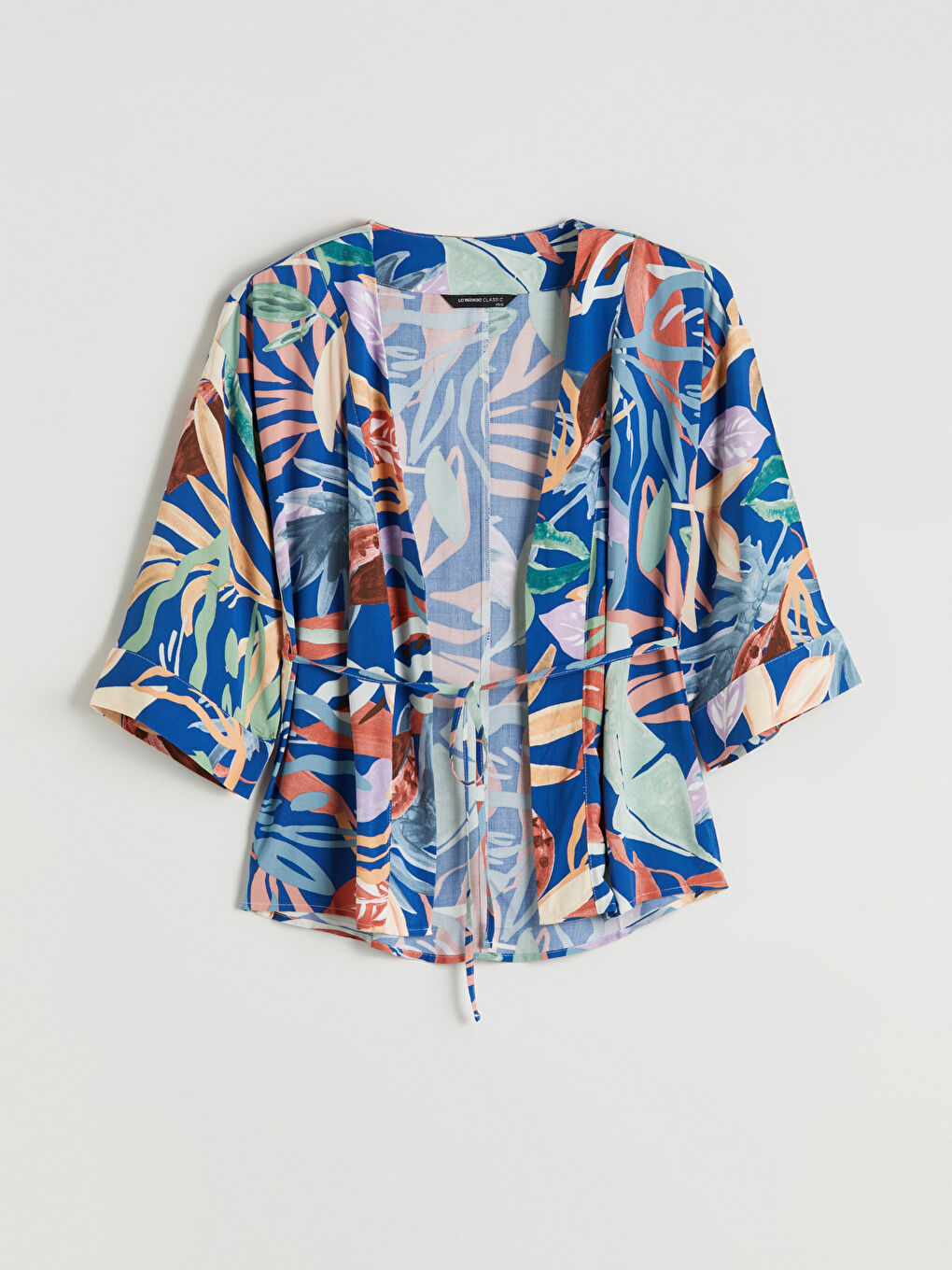 Shawl Collar Patterned Women's Kimono with Sash-4