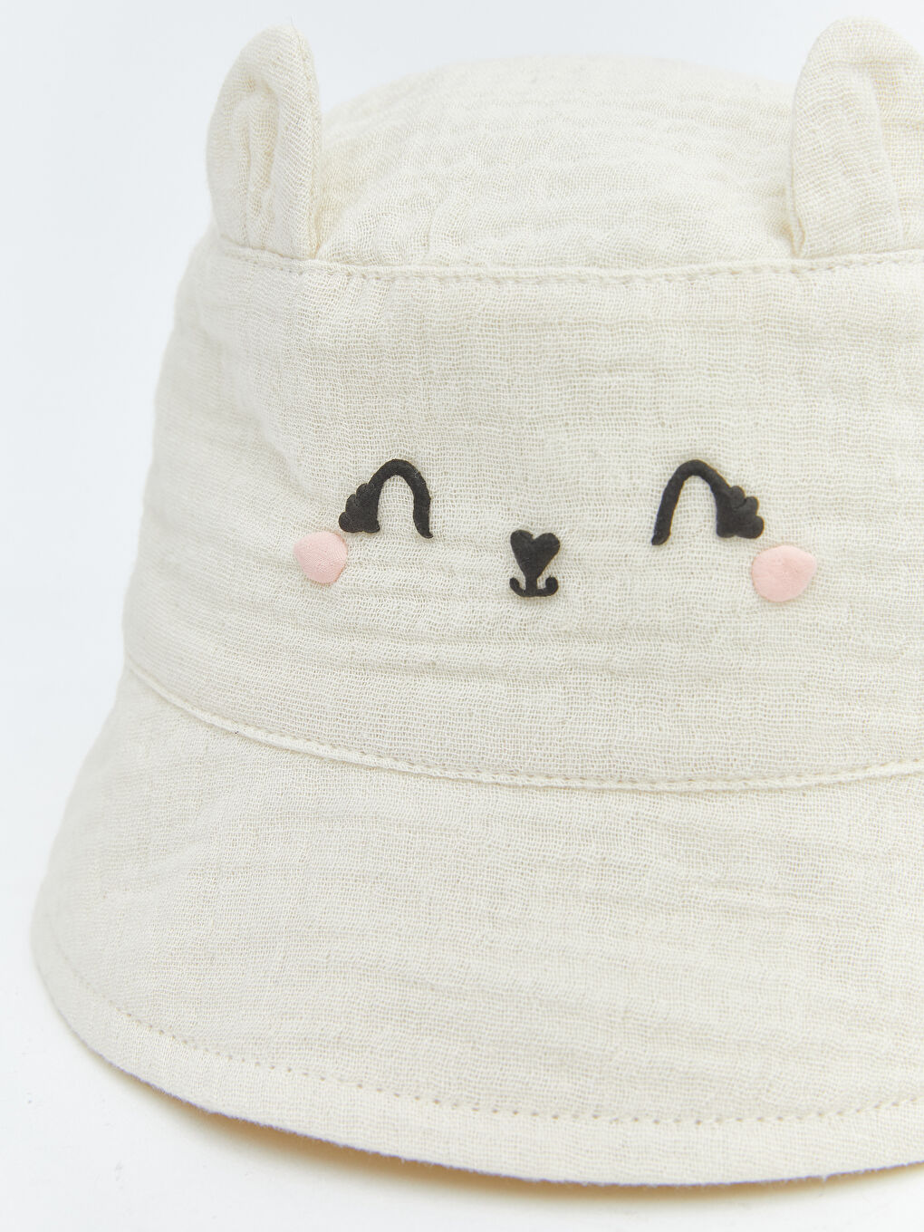Ekru 3 Boyutlu Kız Bebek Bucket Şapka-3