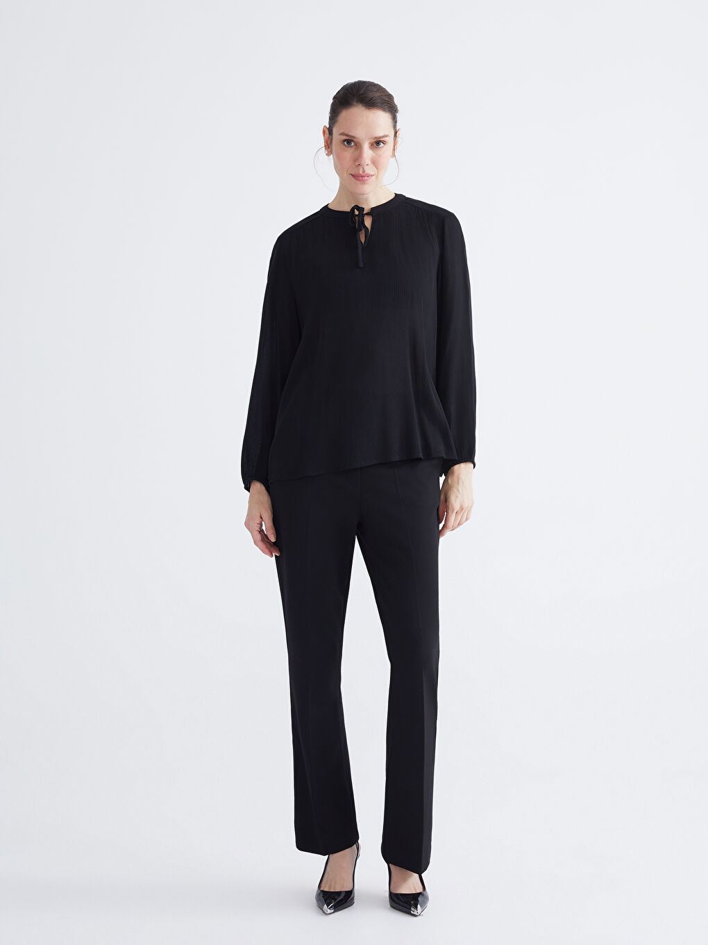 Textured Blouse with Tie Neck-1