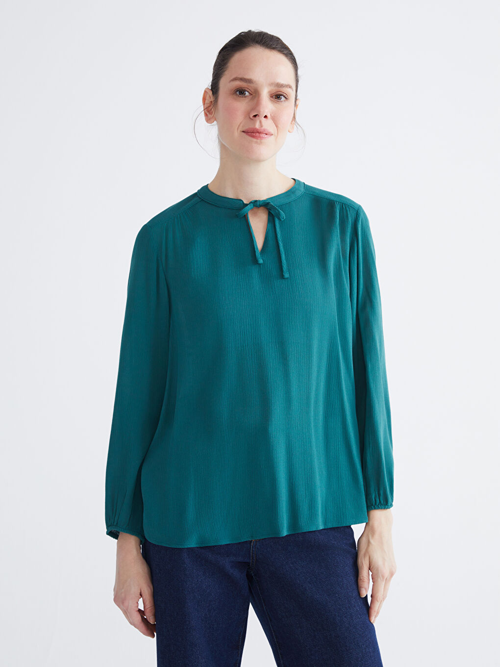 Textured Blouse with Tie Neck