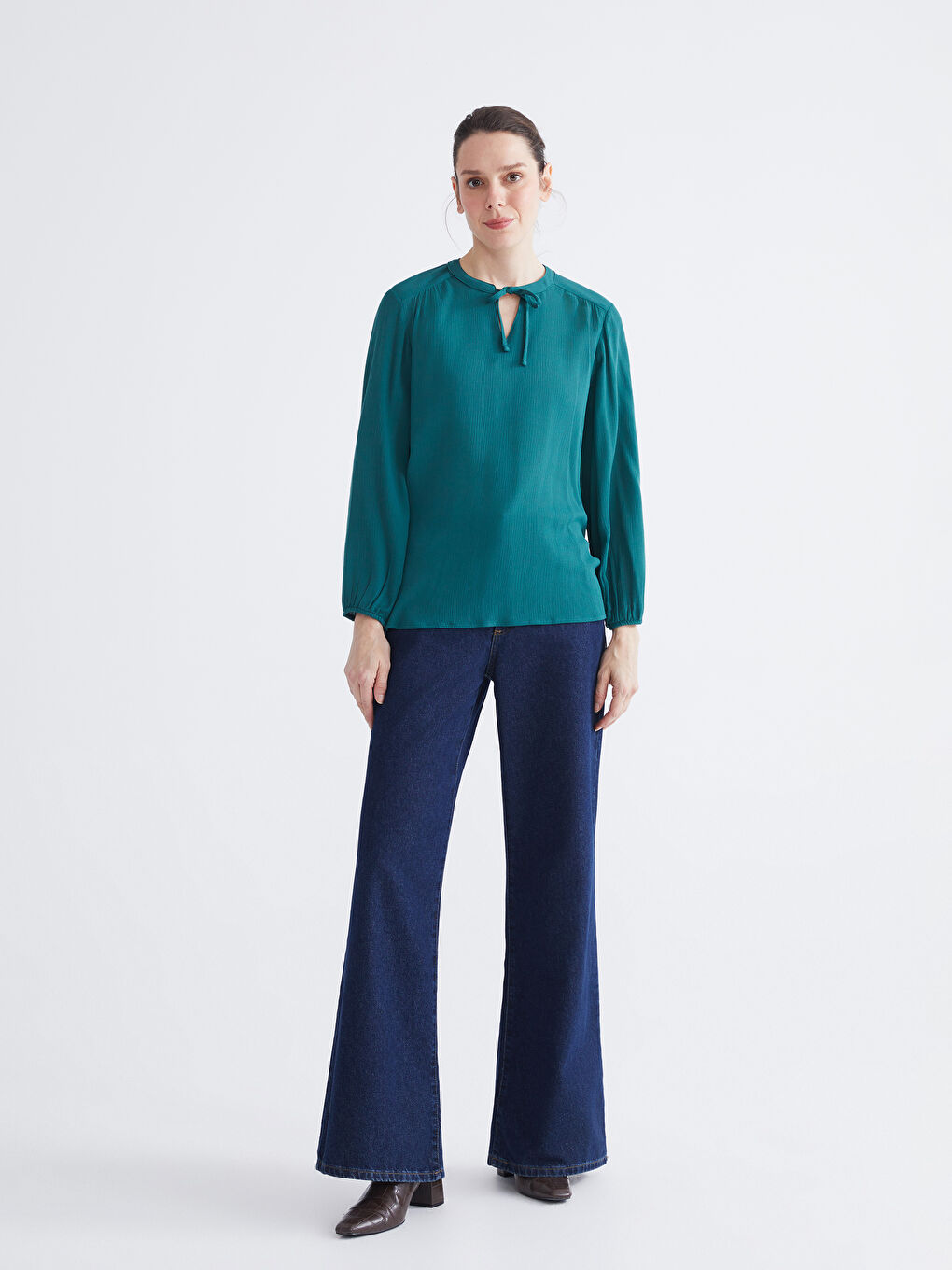 Textured Blouse with Tie Neck-1