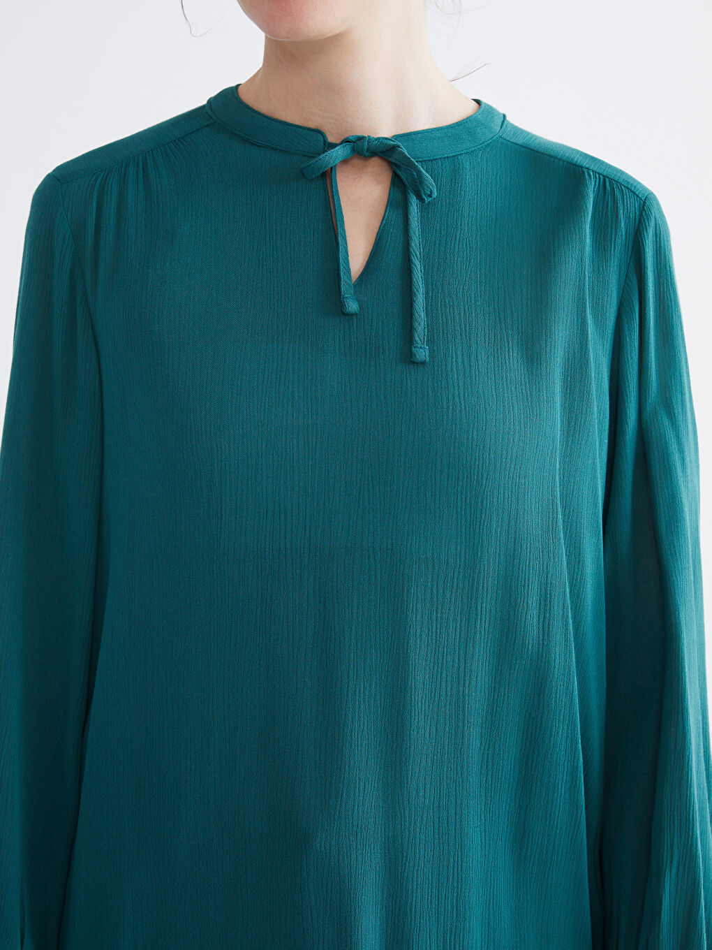 Textured Blouse with Tie Neck-2