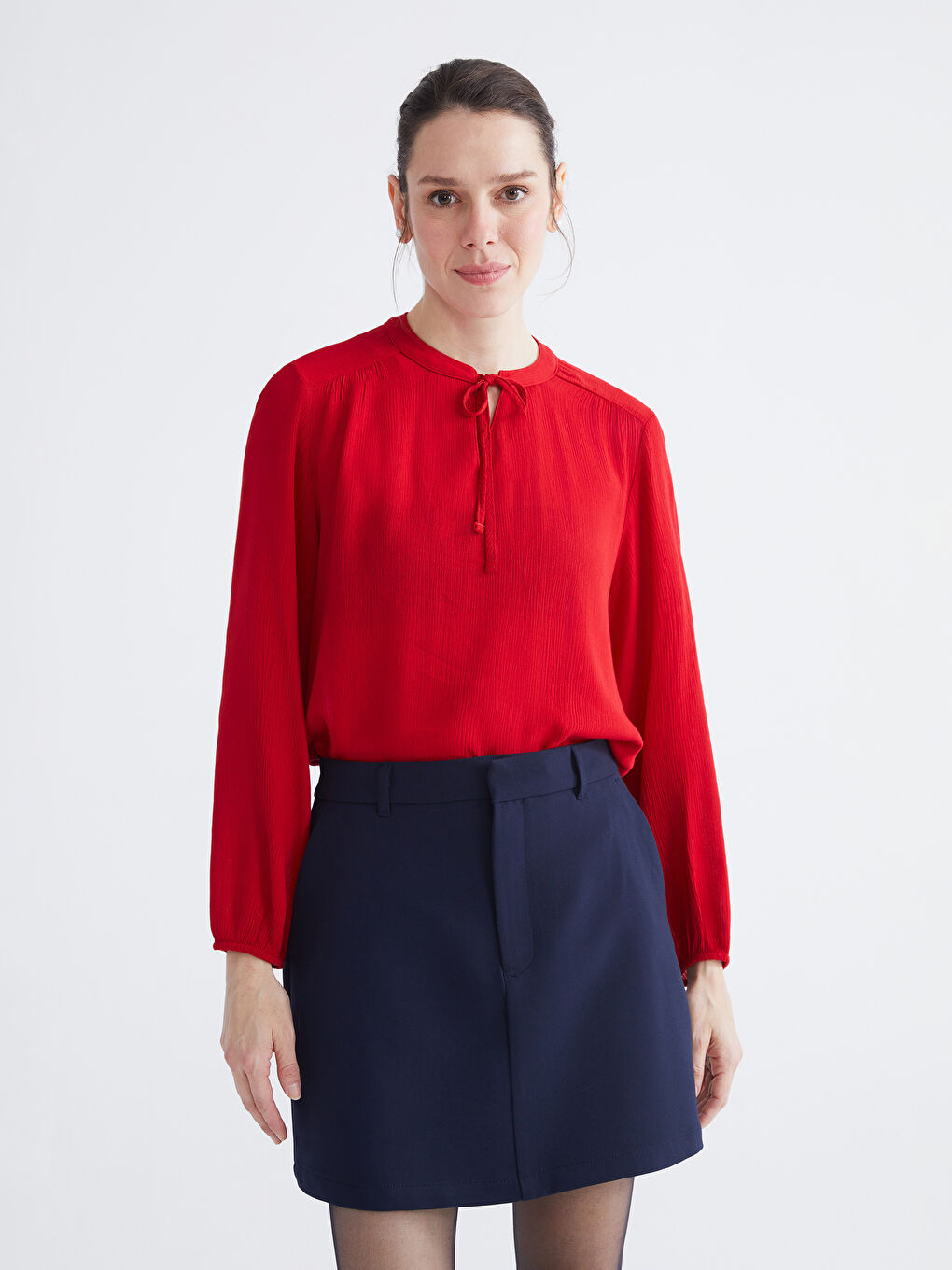 Textured Blouse with Tie Neck
