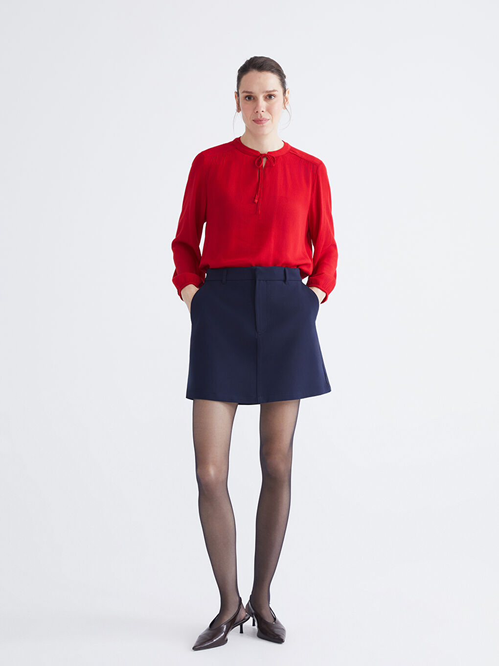 Textured Blouse with Tie Neck-1