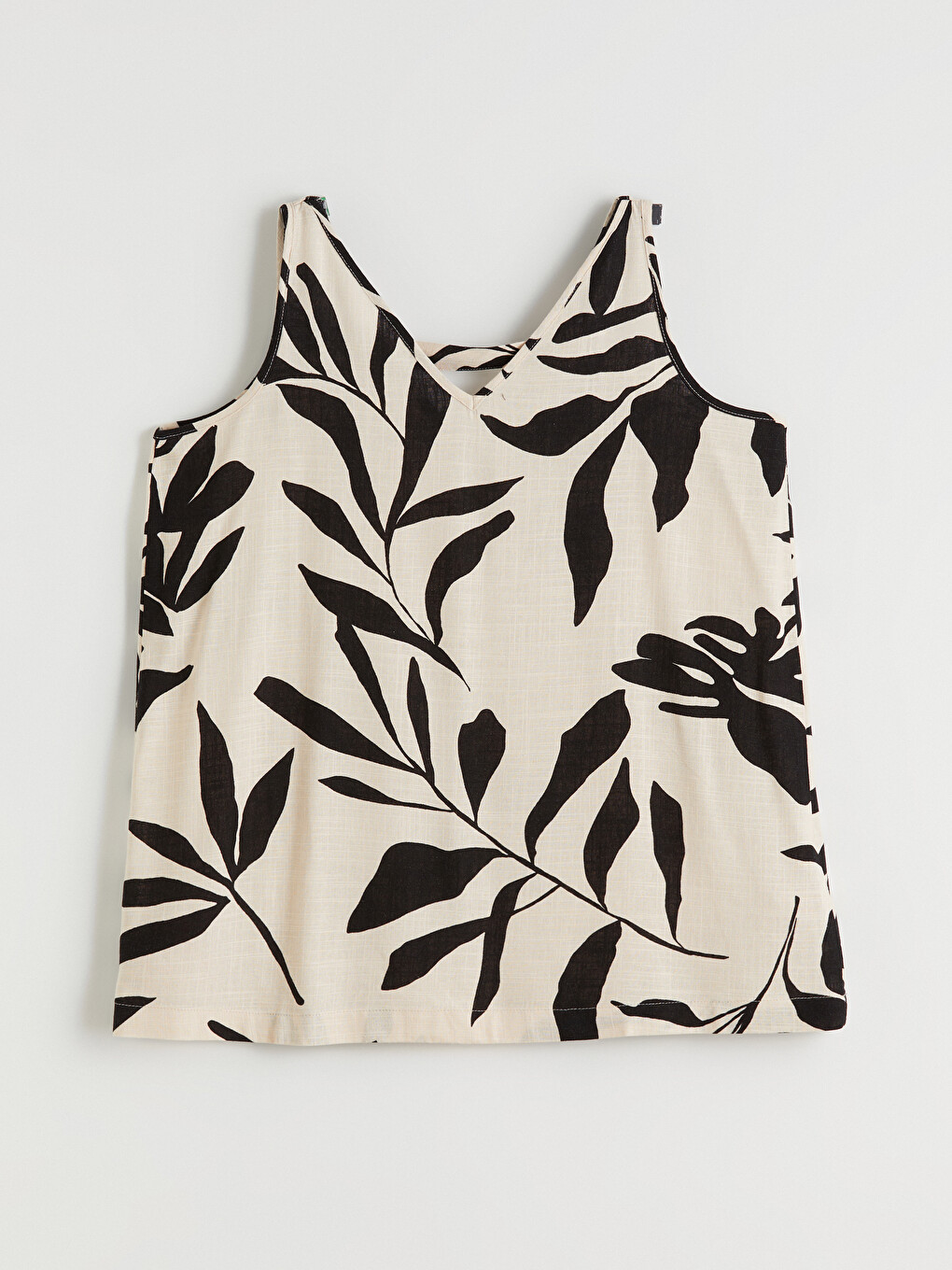 Blouse en mélange de lin à motifs avec encolure en V pour femme-8