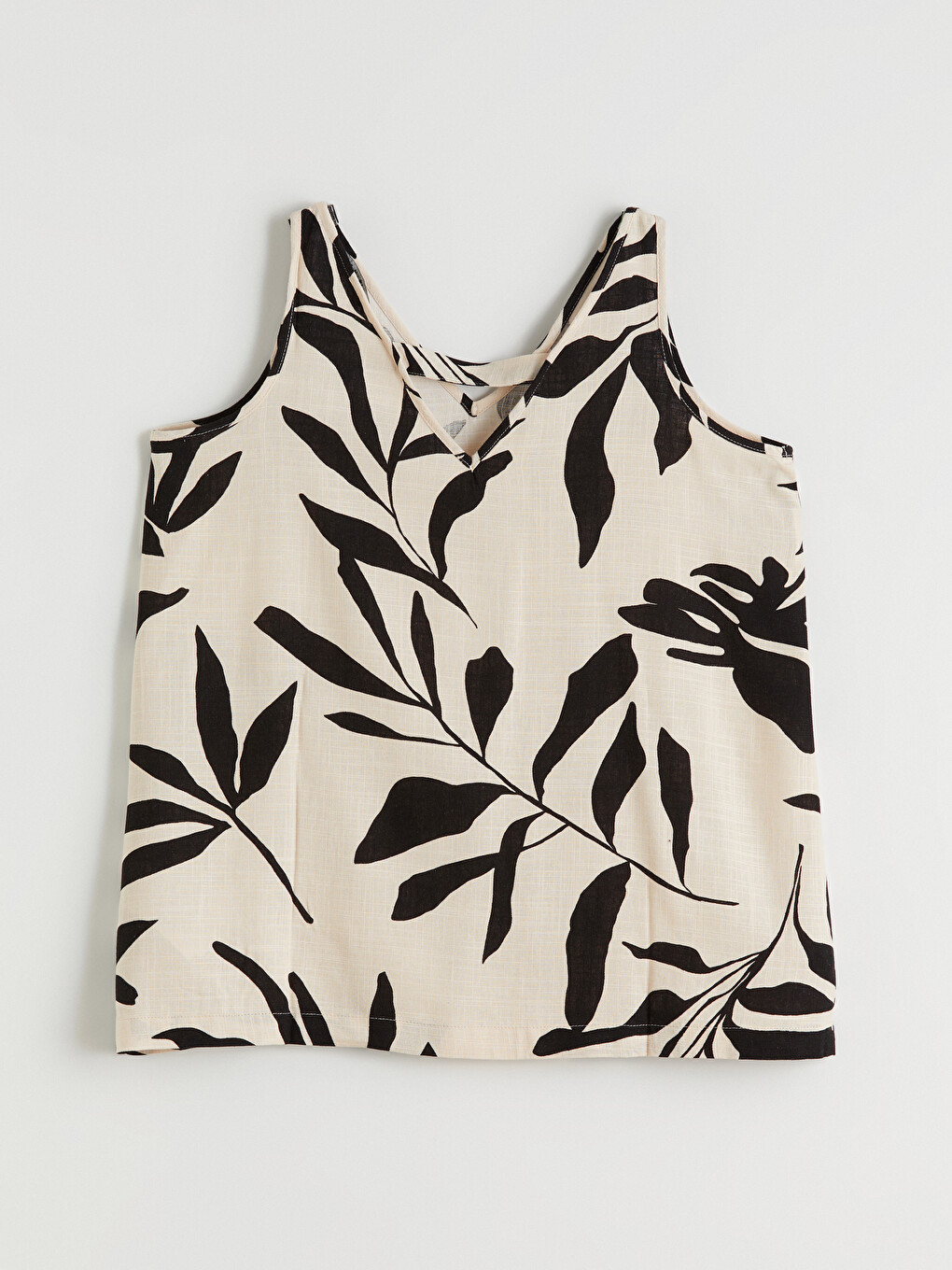 Blouse en mélange de lin à motifs avec encolure en V pour femme-10