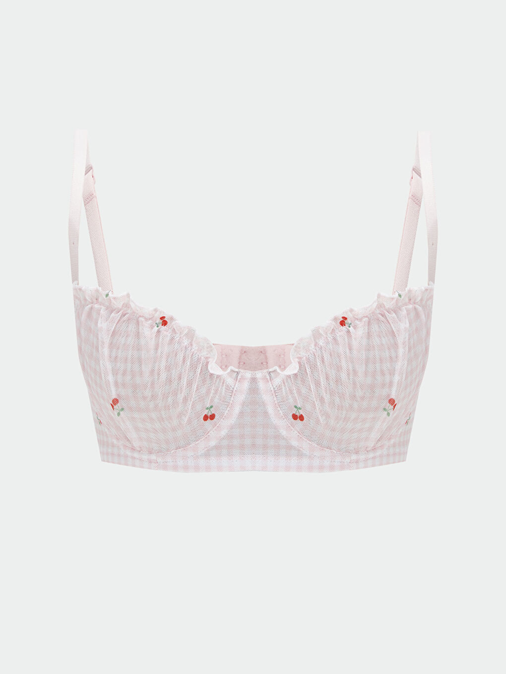 Pembe Balenli Dolgusuz Kiraz Nakışlı Damla Sütyen