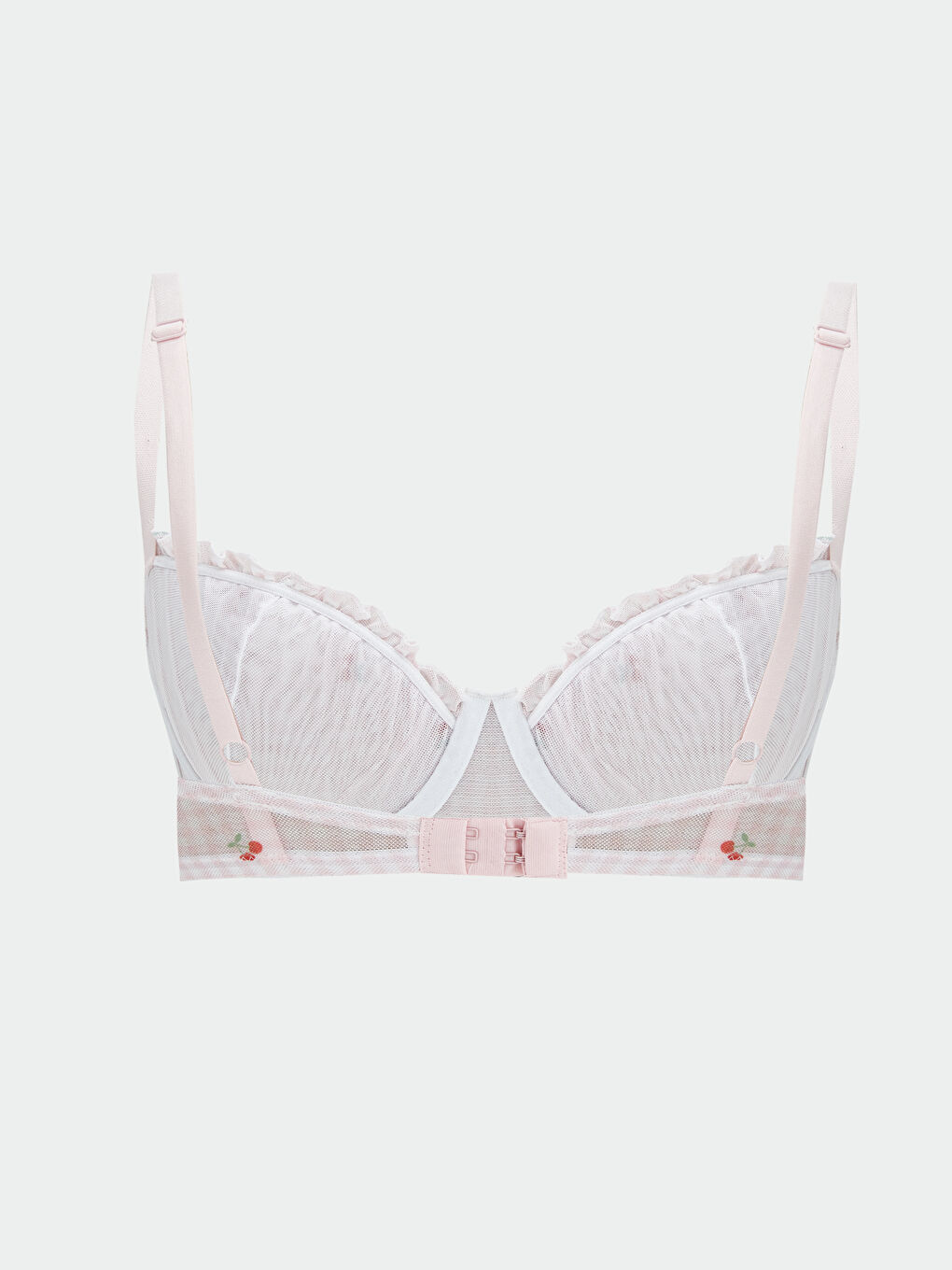 Pembe Balenli Dolgusuz Kiraz Nakışlı Damla Sütyen-1