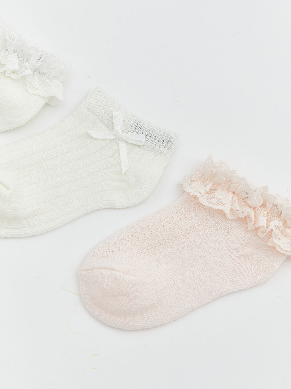 Ekru Desenli Kız Bebek Patik Çorap 3'lü-1