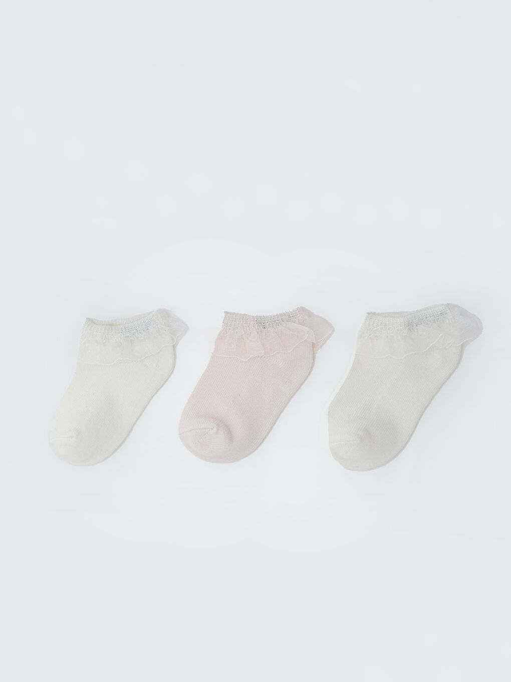 Beyaz Kız Bebek Patik Çorap 3'lü