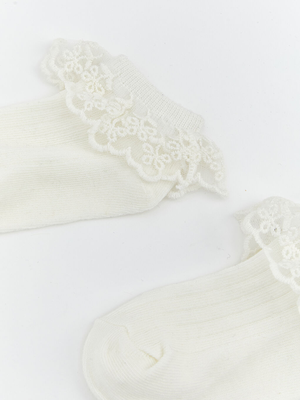 Beyaz Dantel Detaylı Kız Bebek Patik Çorap 2'li-1