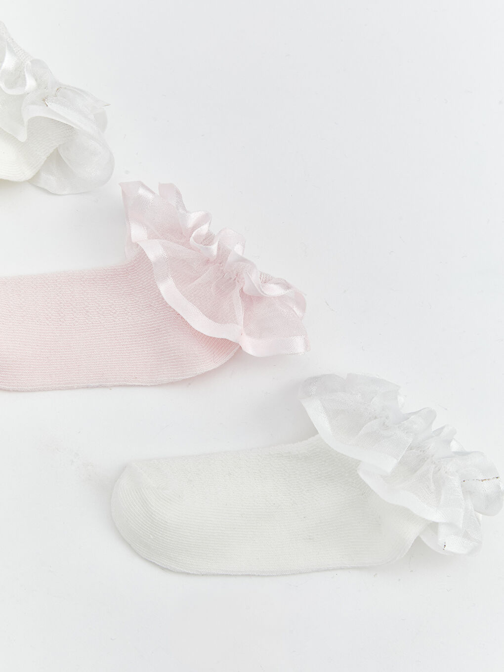 Ekru Kız Bebek Tül Detaylı Patik Çorap 3'lü-1