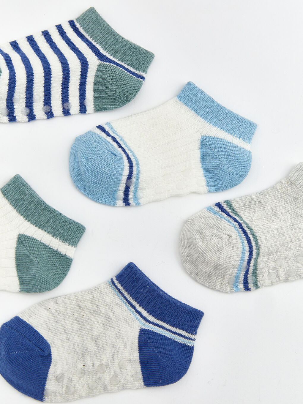Ekru Erkek Bebek Çizgili Patik Çorap 5'li-2