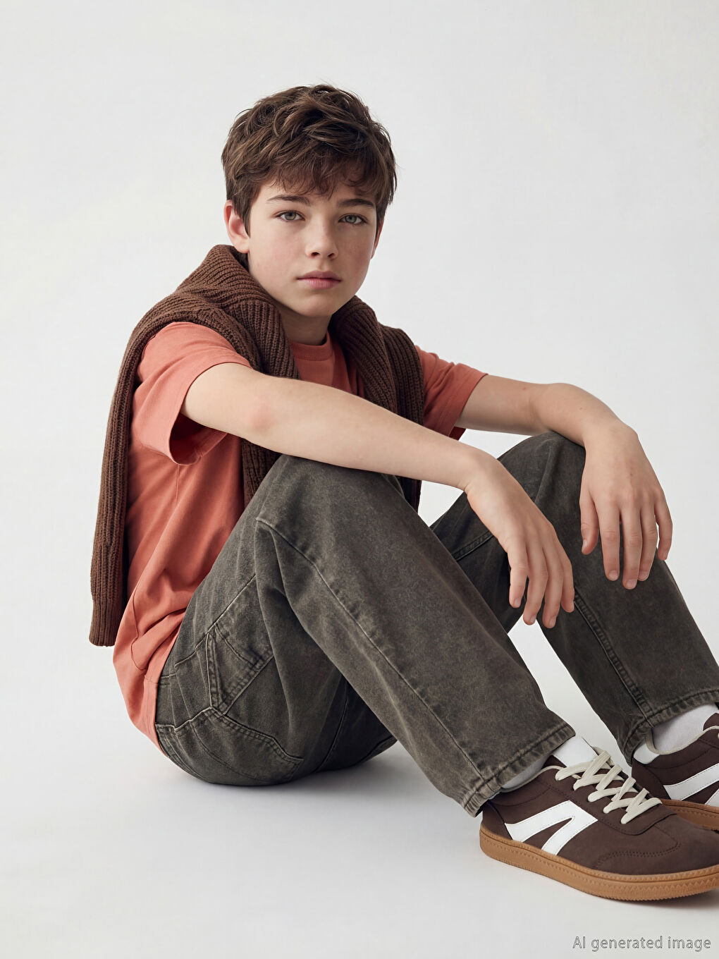 Kahverengi Loose Fit Erkek Çocuk Jean Pantolon