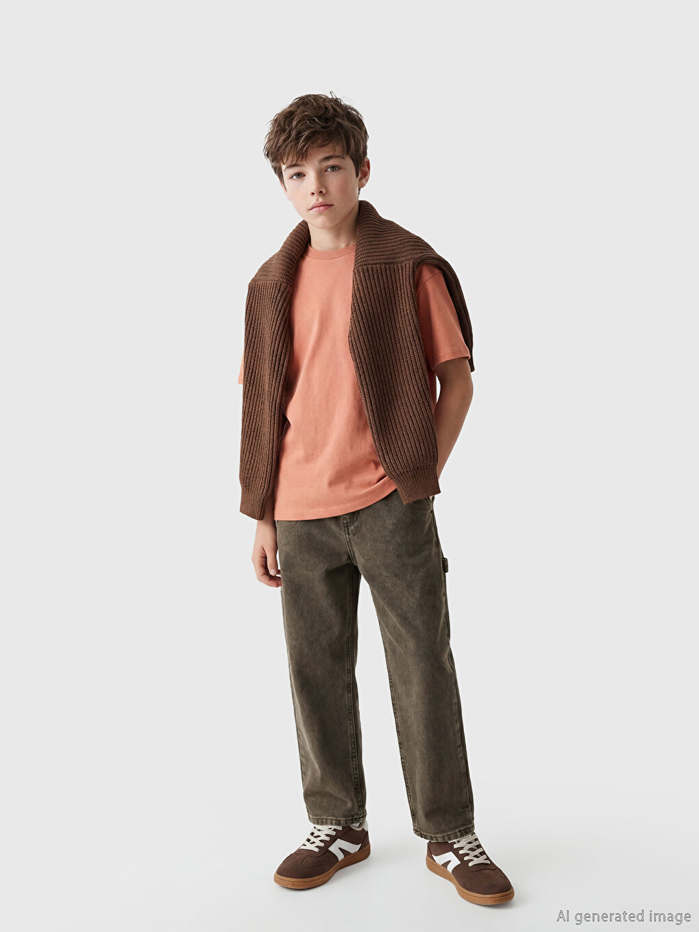 Kahverengi Loose Fit Erkek Çocuk Jean Pantolon-1