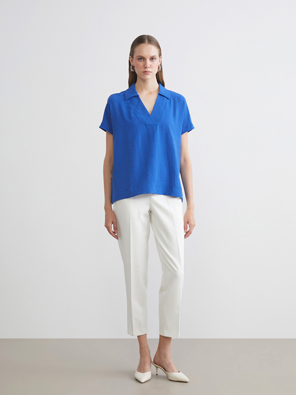 Blouse surdimensionnée en aérobine à col chemise-1