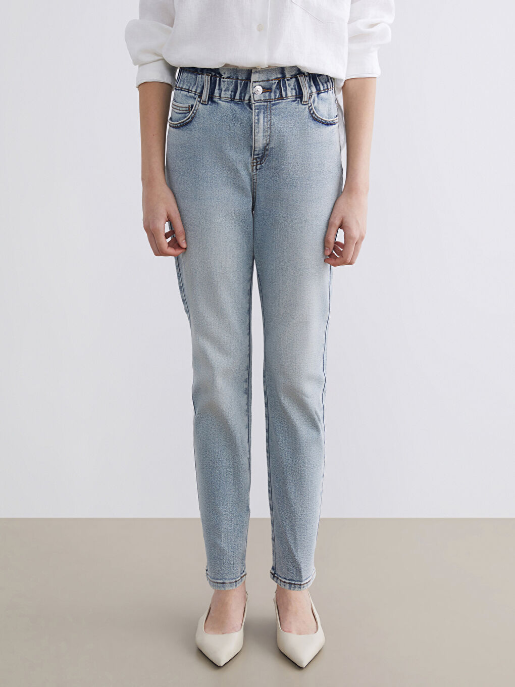 Slim Mom Jeans with Elastic Waistband-1