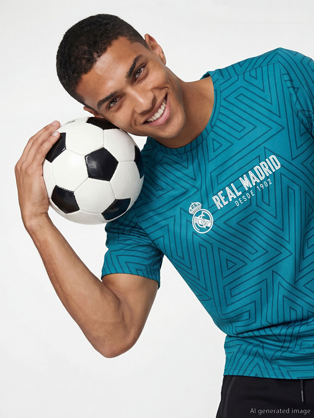 Yeşil Bisiklet Yaka Real Madrid Baskılı Erkek Spor Tişört