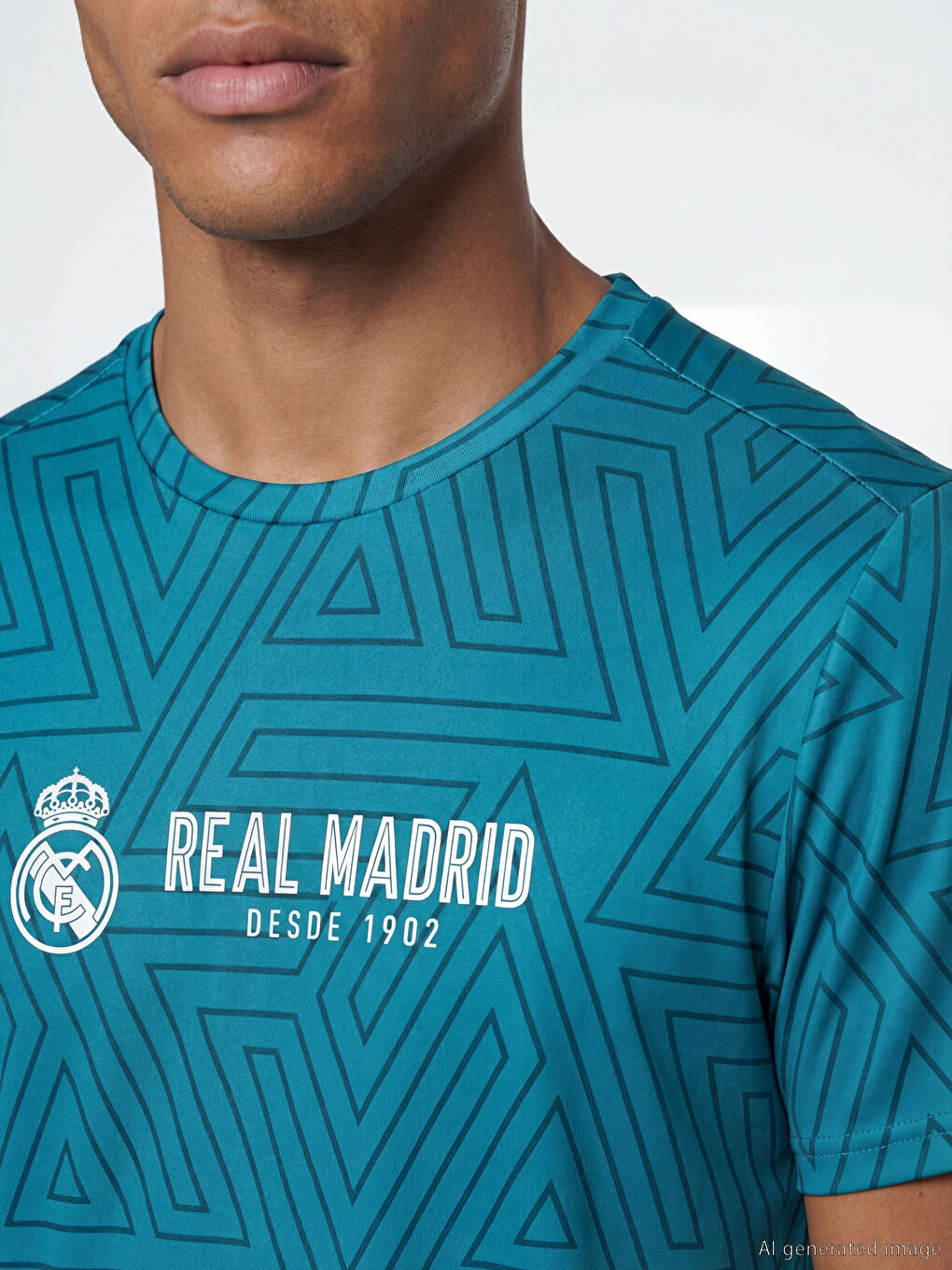 Yeşil Bisiklet Yaka Real Madrid Baskılı Erkek Spor Tişört-2