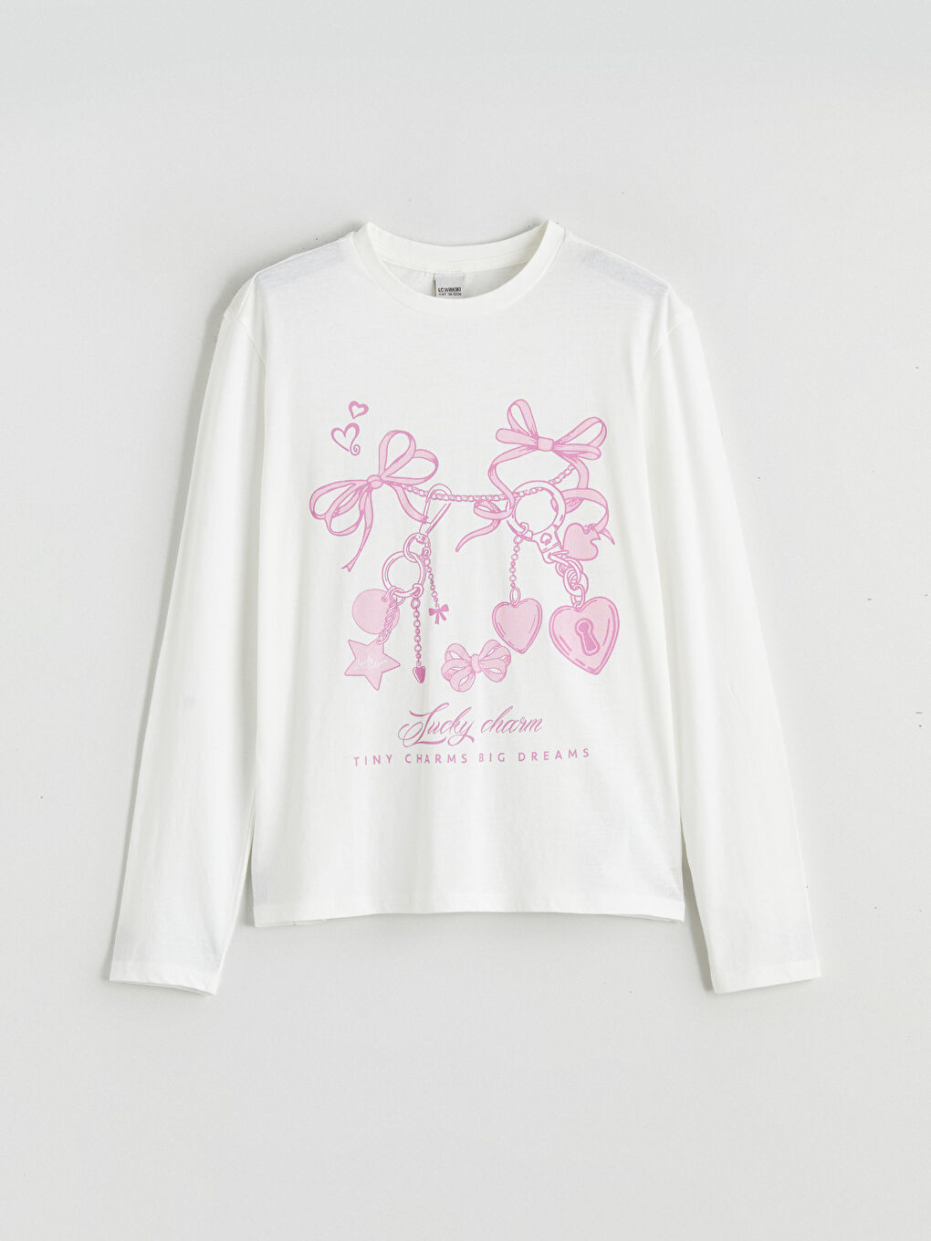 Ekru Bisiklet Yaka Baskılı Kız Çocuk Tişört