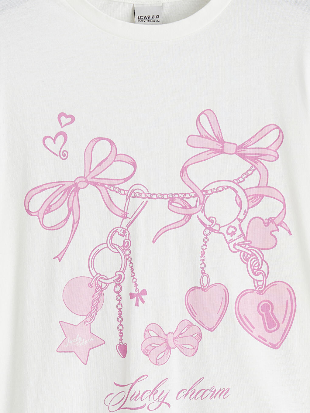 Ekru Bisiklet Yaka Baskılı Kız Çocuk Tişört-1