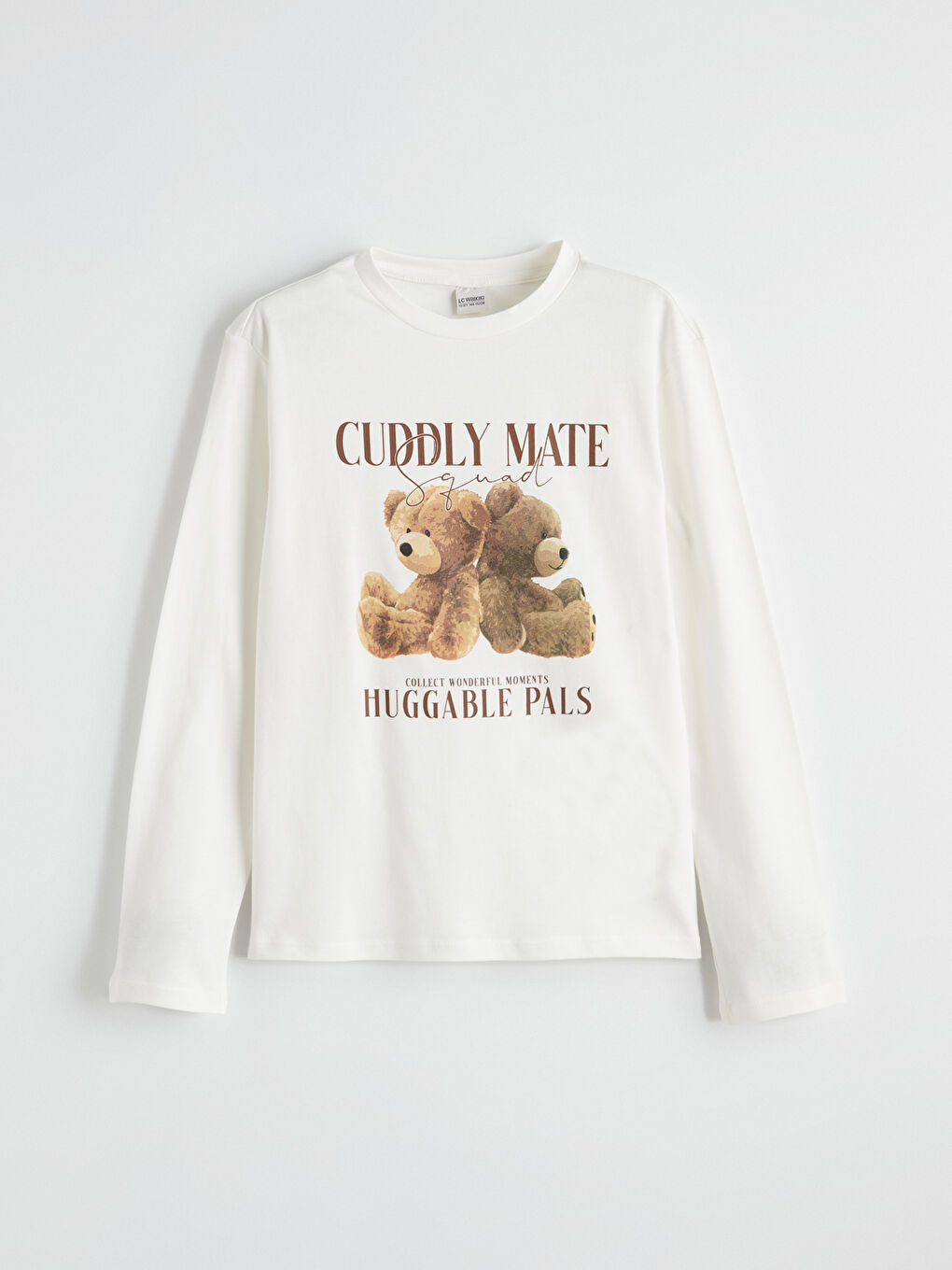 Ekru Bisiklet Yaka Baskılı Kız Çocuk Tişört