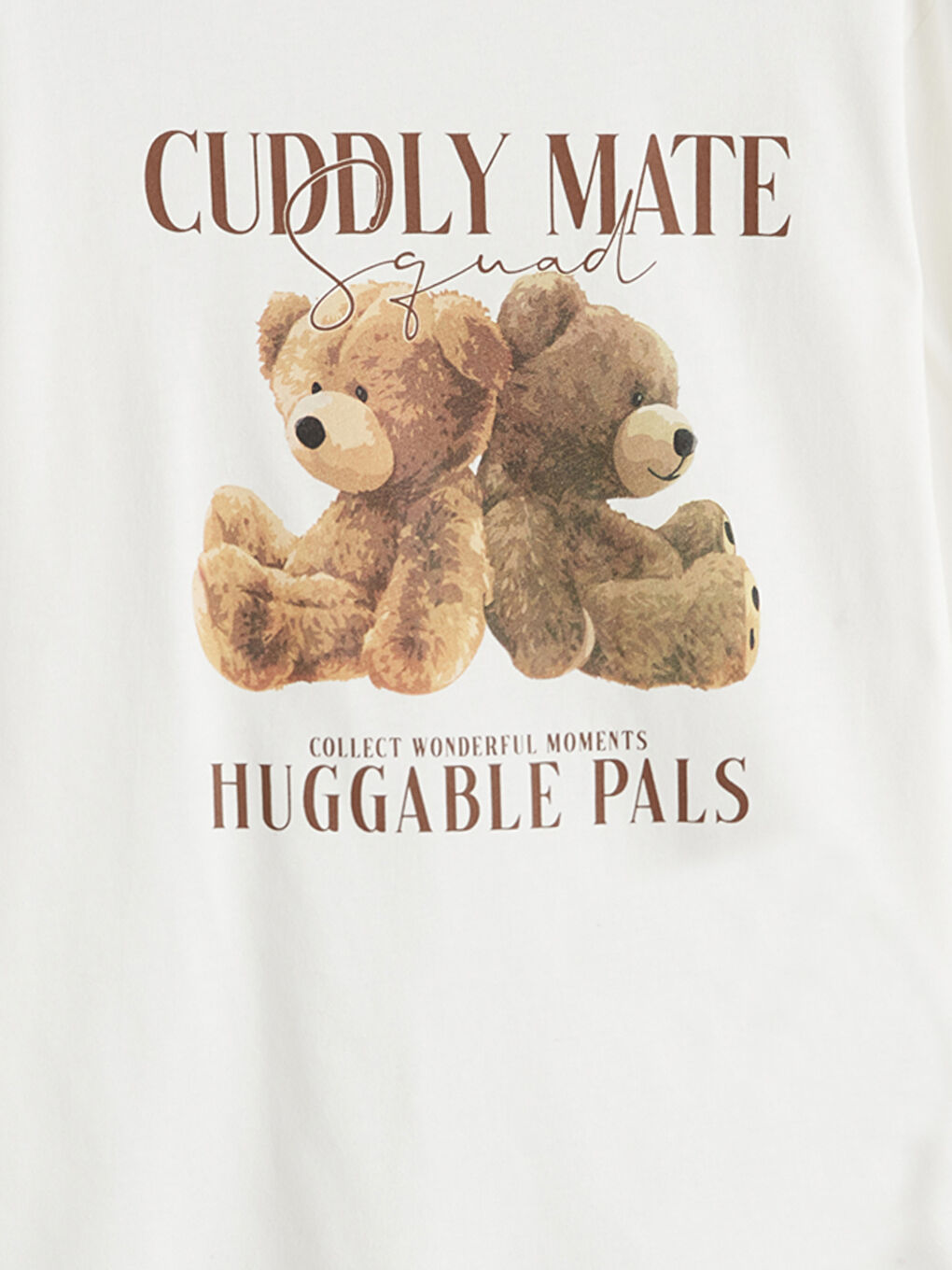 Ekru Bisiklet Yaka Baskılı Kız Çocuk Tişört-1