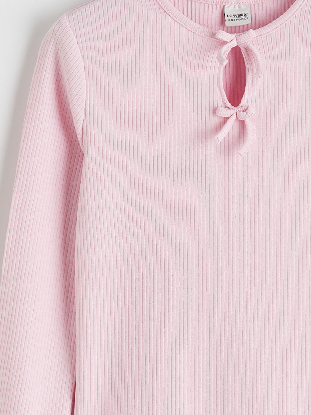 Pembe Fiyonk Detaylı Kız Çocuk Tişört-2