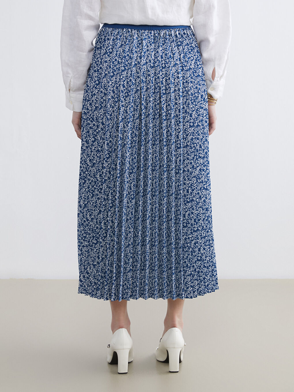 Elastic Waist Floral Pleated Skirt-3