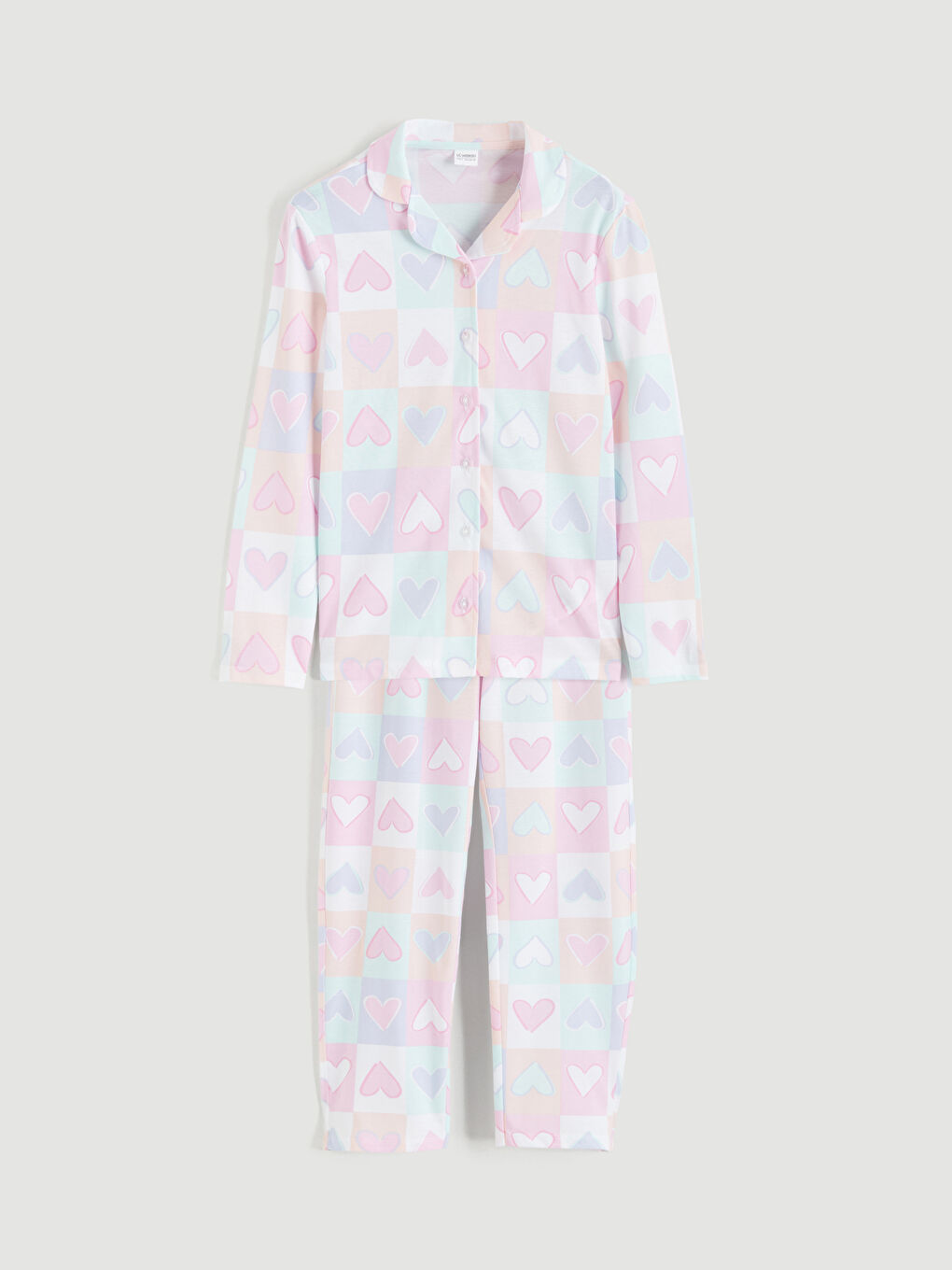 Beyaz Gömlek Yaka Kız Çocuk Pijama Takımı