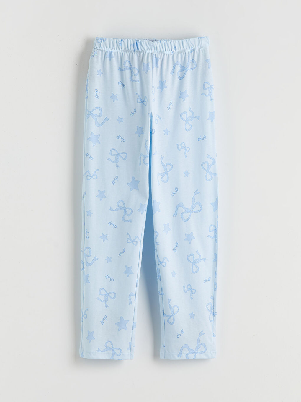 Mavi Gömlek Yaka Fiyonk Desenli Kız Çocuk Pijama Takımı-3