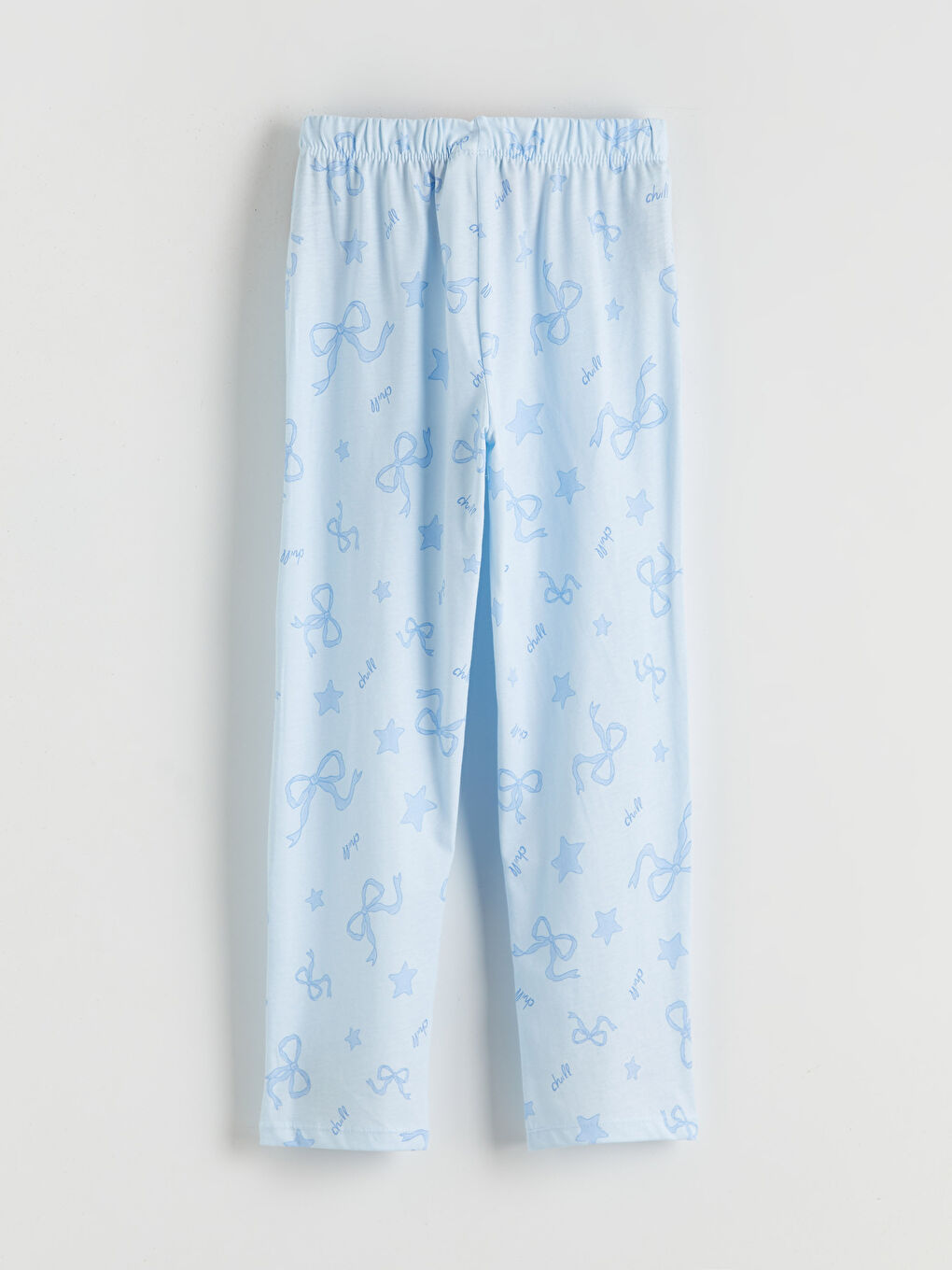 Mavi Gömlek Yaka Fiyonk Desenli Kız Çocuk Pijama Takımı-4