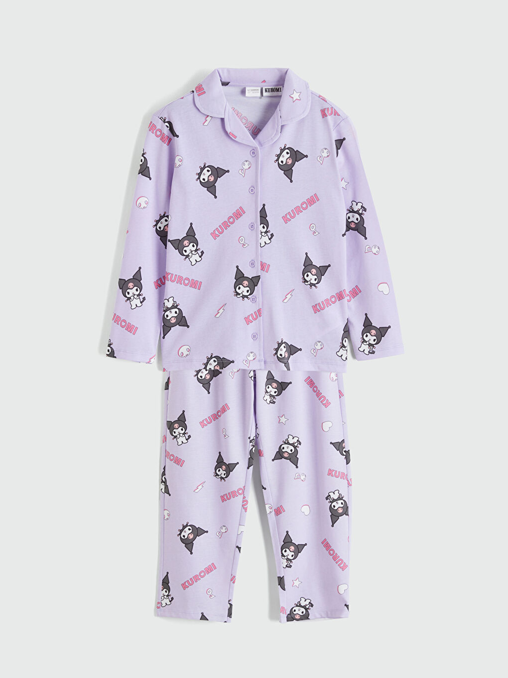 Lila Gömlek Yaka Kuromi Baskılı Kız Çocuk Pijama Takımı