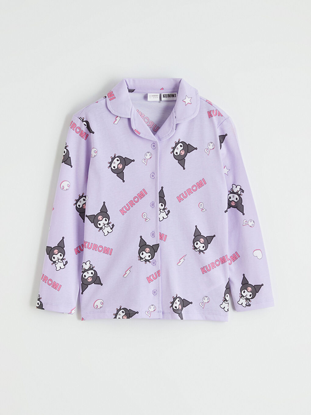 Lila Gömlek Yaka Kuromi Baskılı Kız Çocuk Pijama Takımı-1