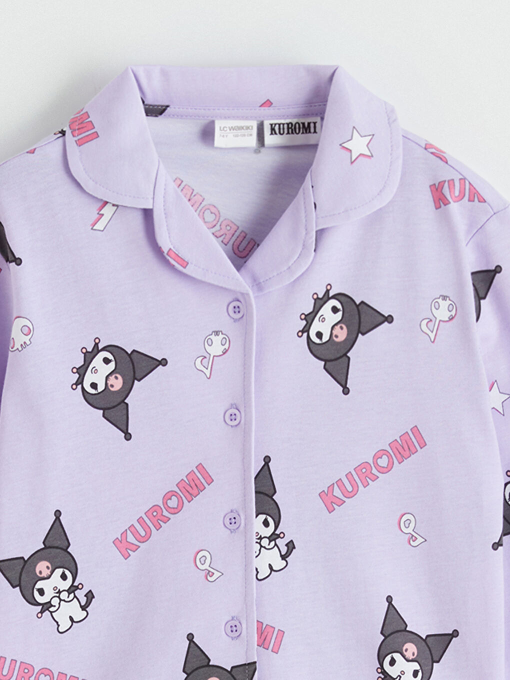 Lila Gömlek Yaka Kuromi Baskılı Kız Çocuk Pijama Takımı-2