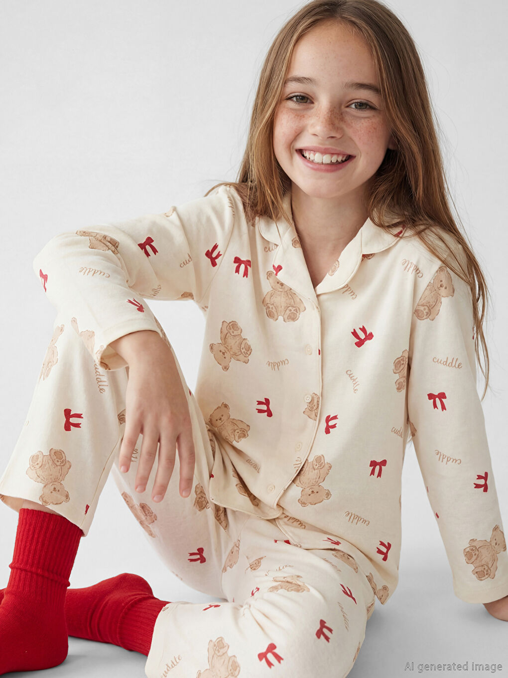 Pembe Gömlek Yaka Kız Çocuk Pijama Takımı-1