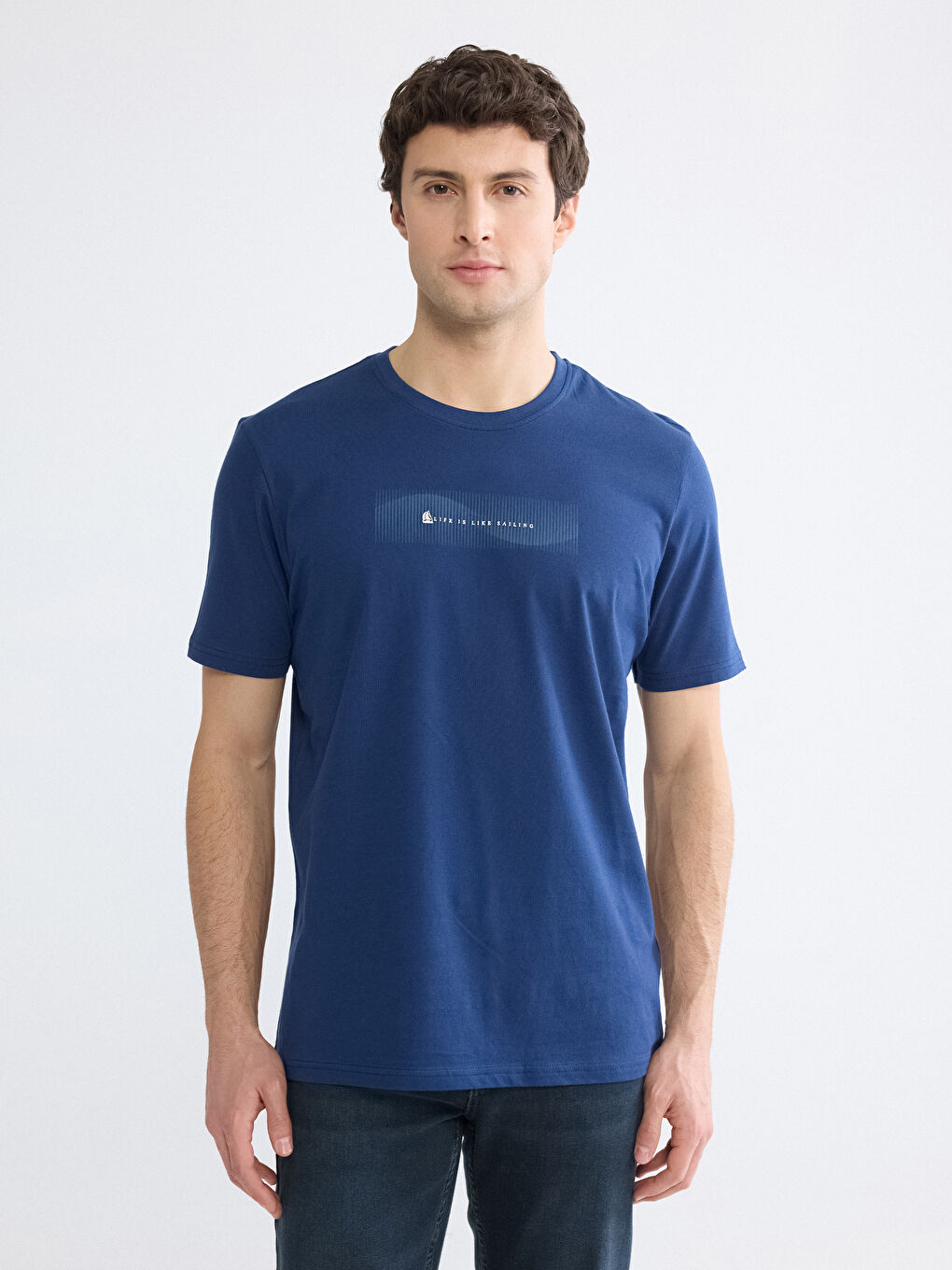 Plus Size Crew Neck Printed Cotton Men's T-Shirt