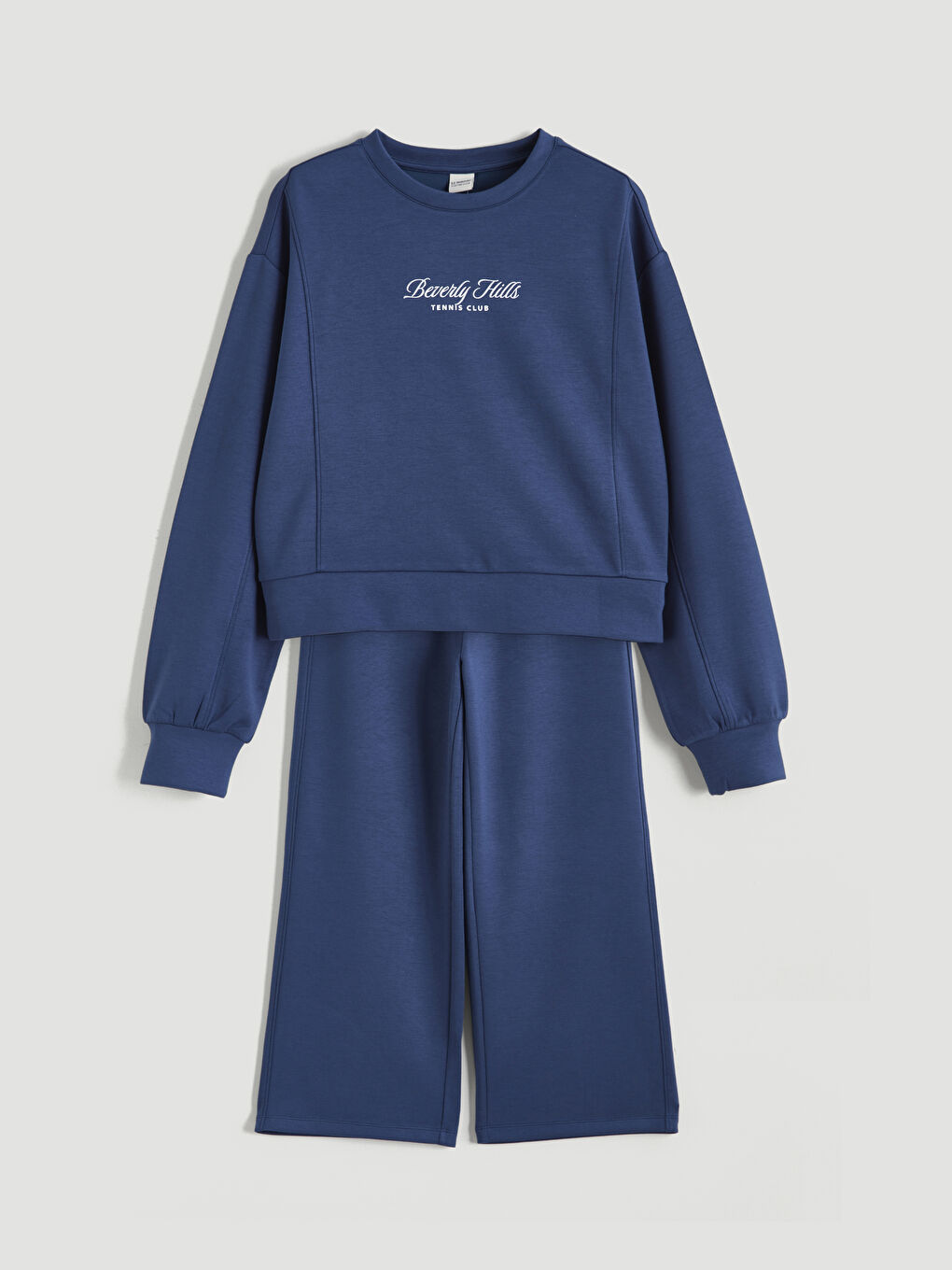 İndigo Bisiklet Yaka Kız Çocuk Sweatshirt ve Eşofman Altı