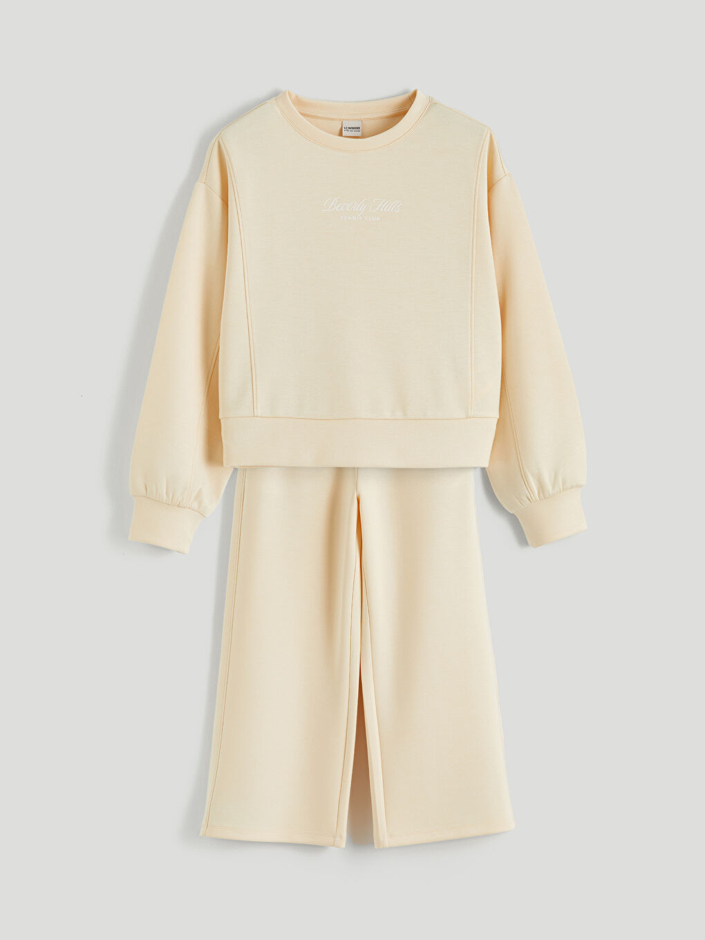 Sarı Bisiklet Yaka Kız Çocuk Sweatshirt ve Eşofman Altı