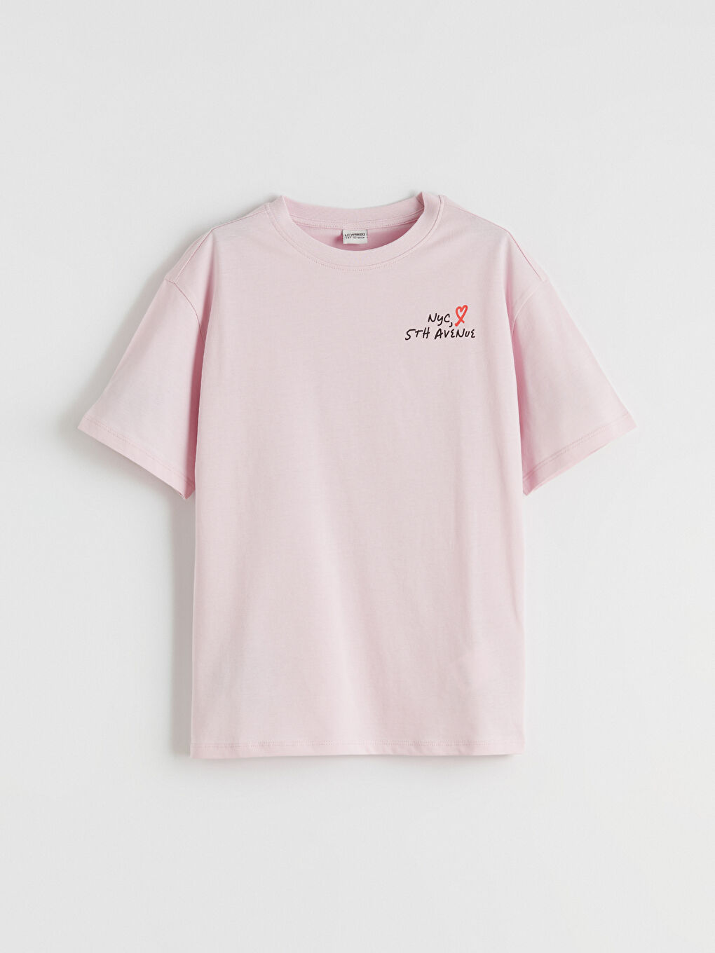 Pembe NYC Yazı Baskılı Kız Çocuk Tişört-1