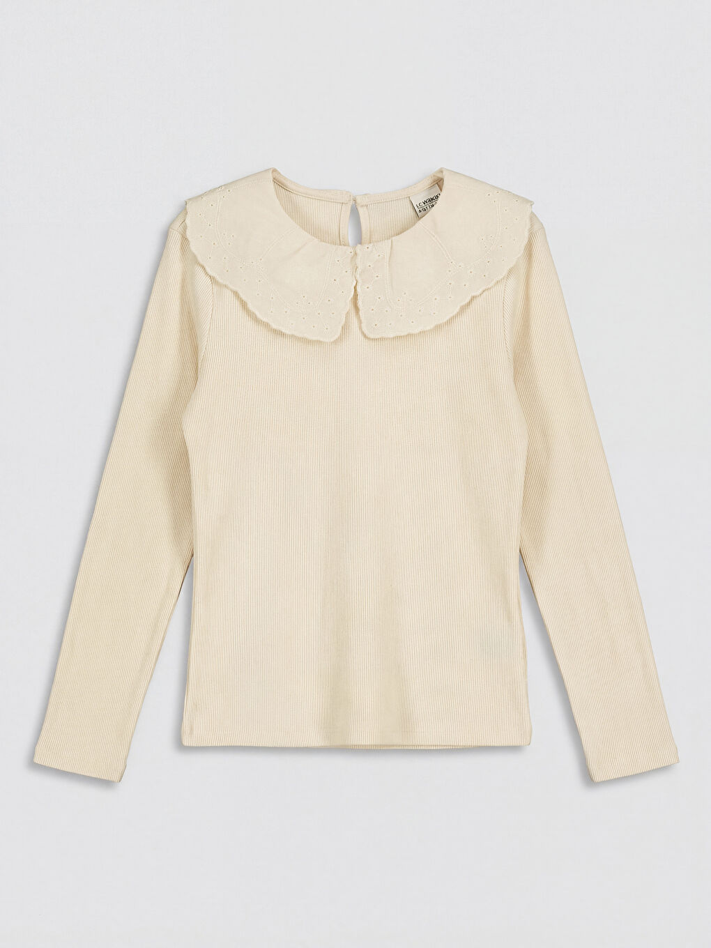 Ekru Bebe Yaka Fisto Detaylı Kız Çocuk Tişört