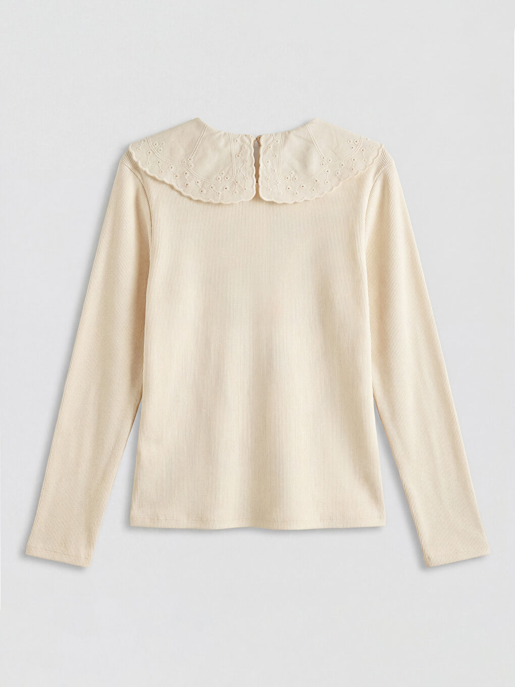 Ekru Bebe Yaka Fisto Detaylı Kız Çocuk Tişört-1