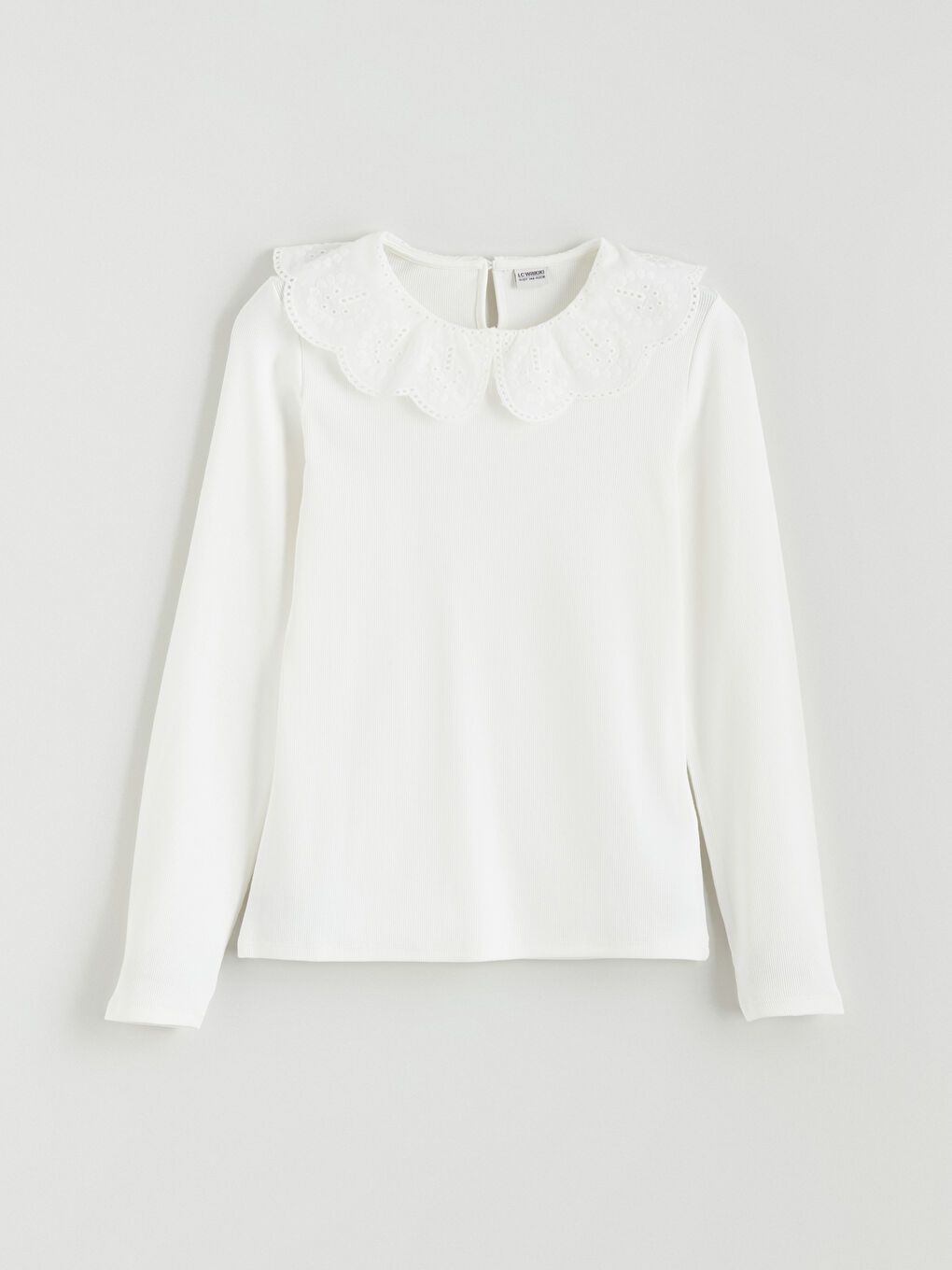Ekru Bebe Yaka Fisto Detaylı Kız Çocuk Tişört