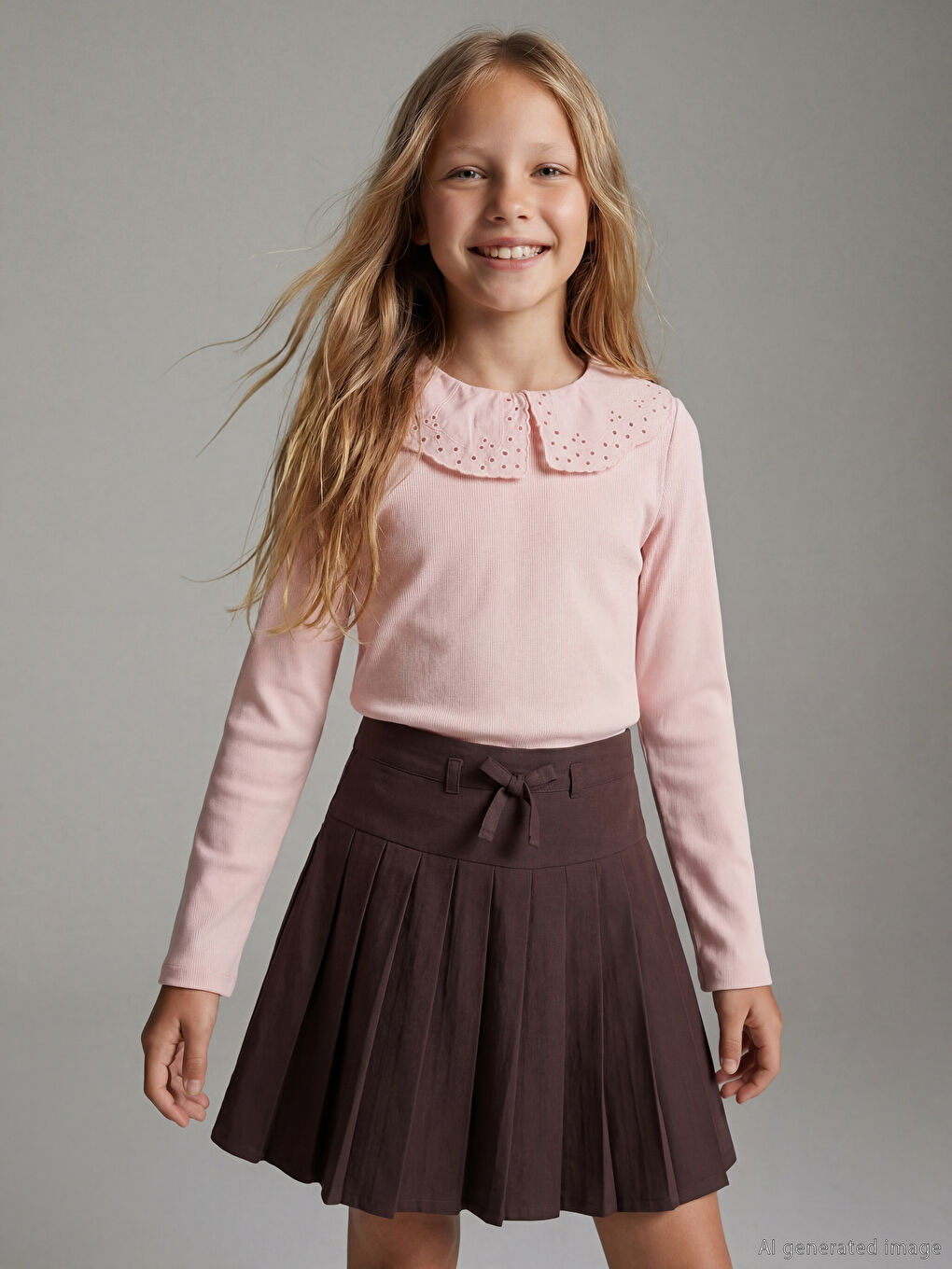 Peter Pan Collar Scalloped Detail Girls' T-Shirt