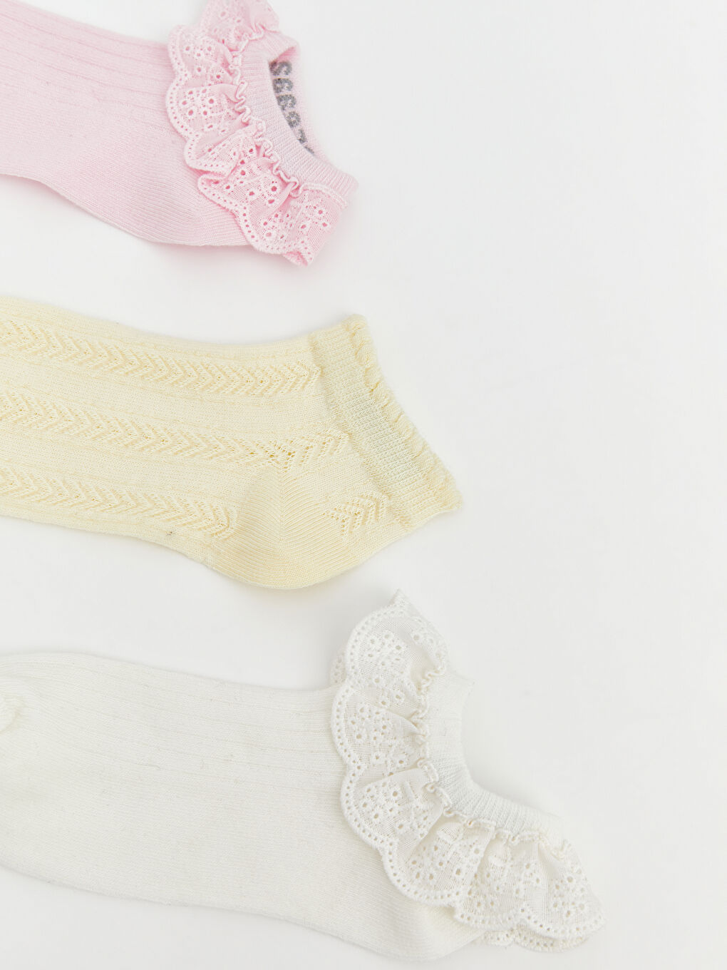 Pembe Fisto Detaylı Kız Çocuk Patik Çorap 3'lü-1