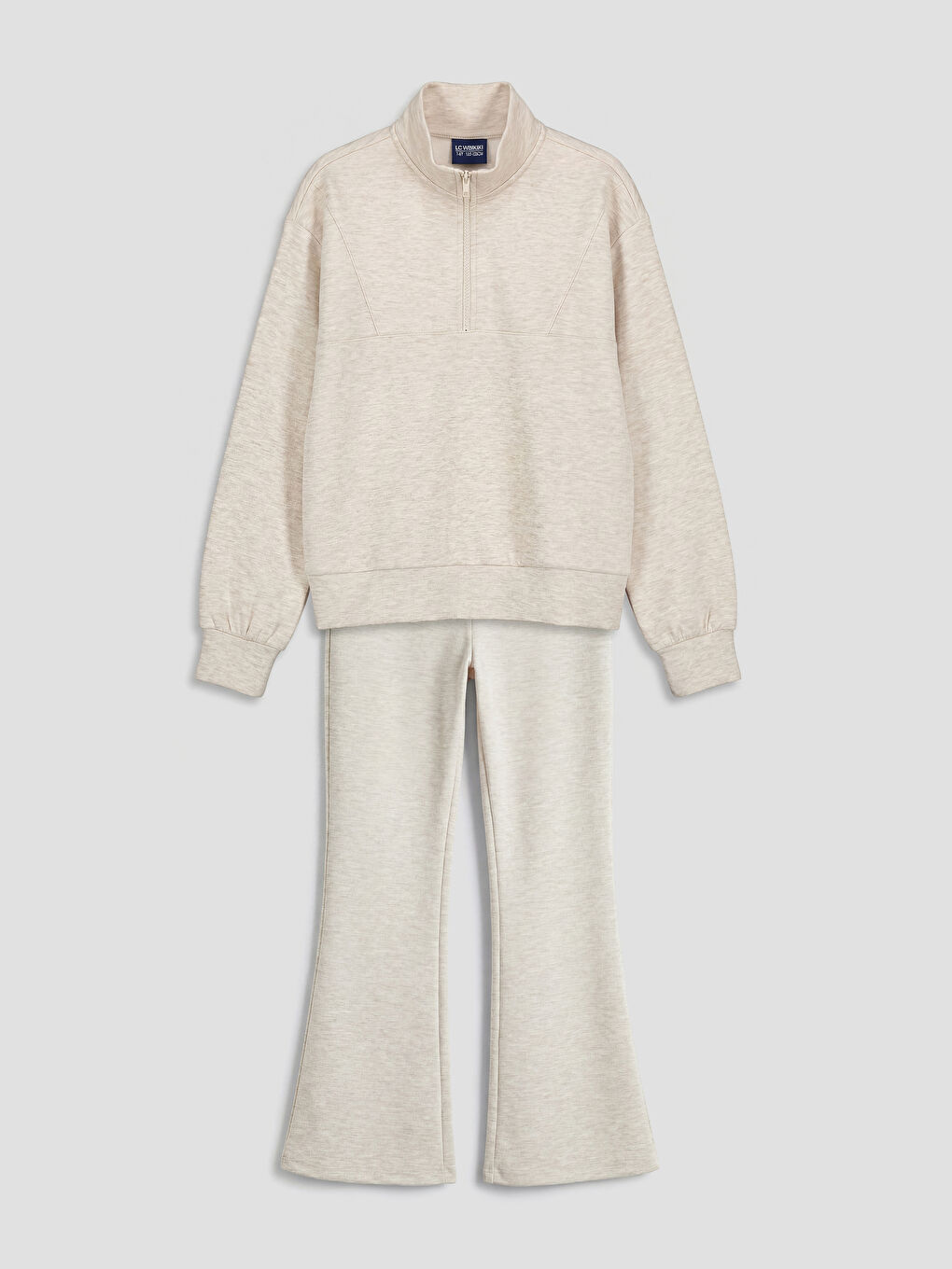 Ekru Dik Yaka Kız Çocuk Sweatshirt ve Tayt