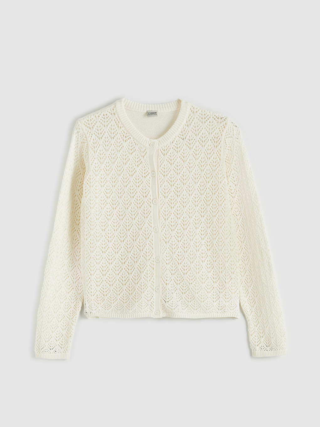 Crew Neck Openwork Girls' Knit Cardigan-3