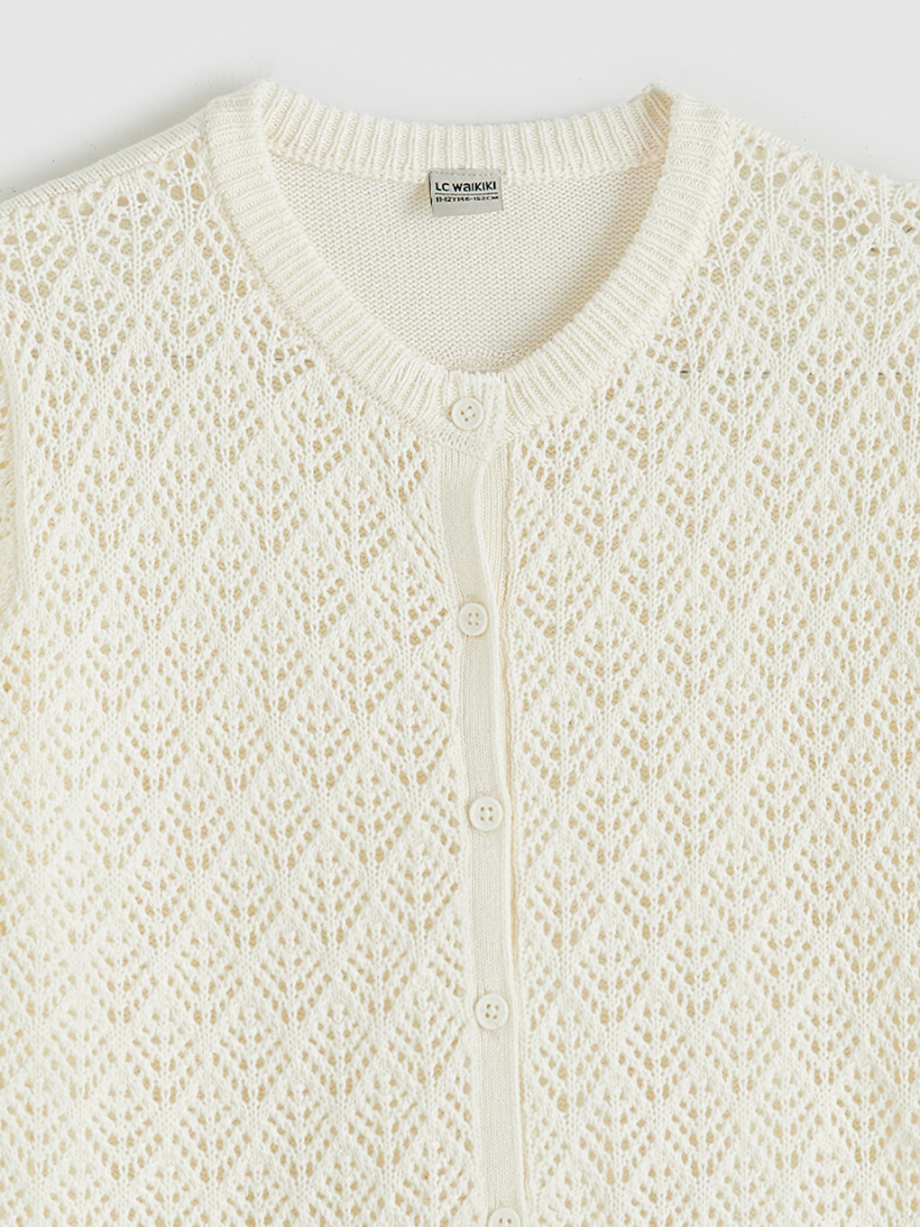 Crew Neck Openwork Girls' Knit Cardigan-5