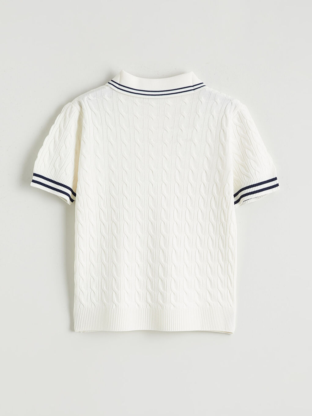 Ekru Polo Yaka Desenli Kız Çocuk Triko Kazak-1