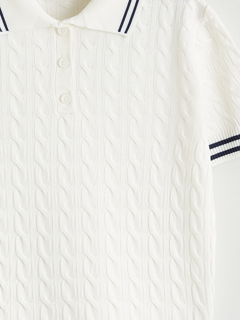 Ekru Polo Yaka Desenli Kız Çocuk Triko Kazak-2